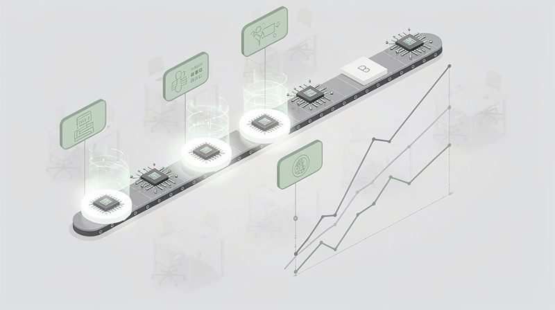 Abstrakte Darstellung von künstlicher Intelligenz, die den Finanzmarkt und Arbeitsplatz der Zukunft durch digitale Agenten transformiert.